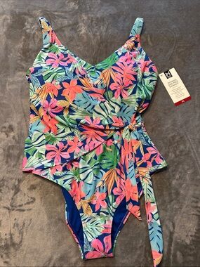 NWTS Members MarkTropical Floral Wrap 1-Piece Swimsuit Sz XL